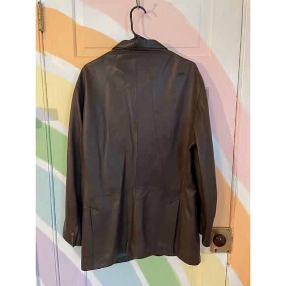 Hilfiger Made in Italy XL Brown Leather Blazer Jacket Men Vintage 3-Button Coat - Picture 10 of 10